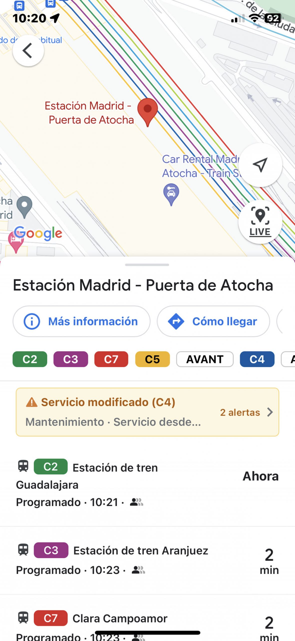 Información de la parada de transporte