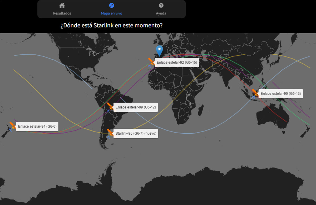 Mapa en vivo de los satélites