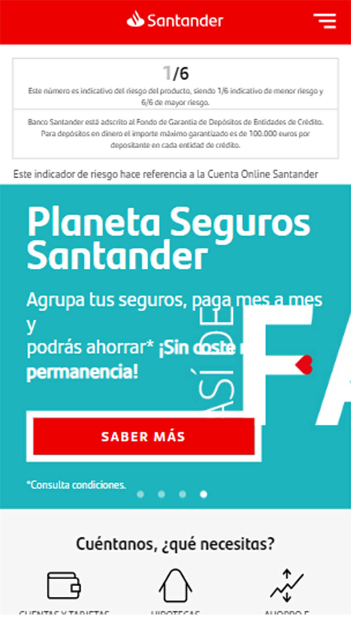 Pantalla principal del Santander