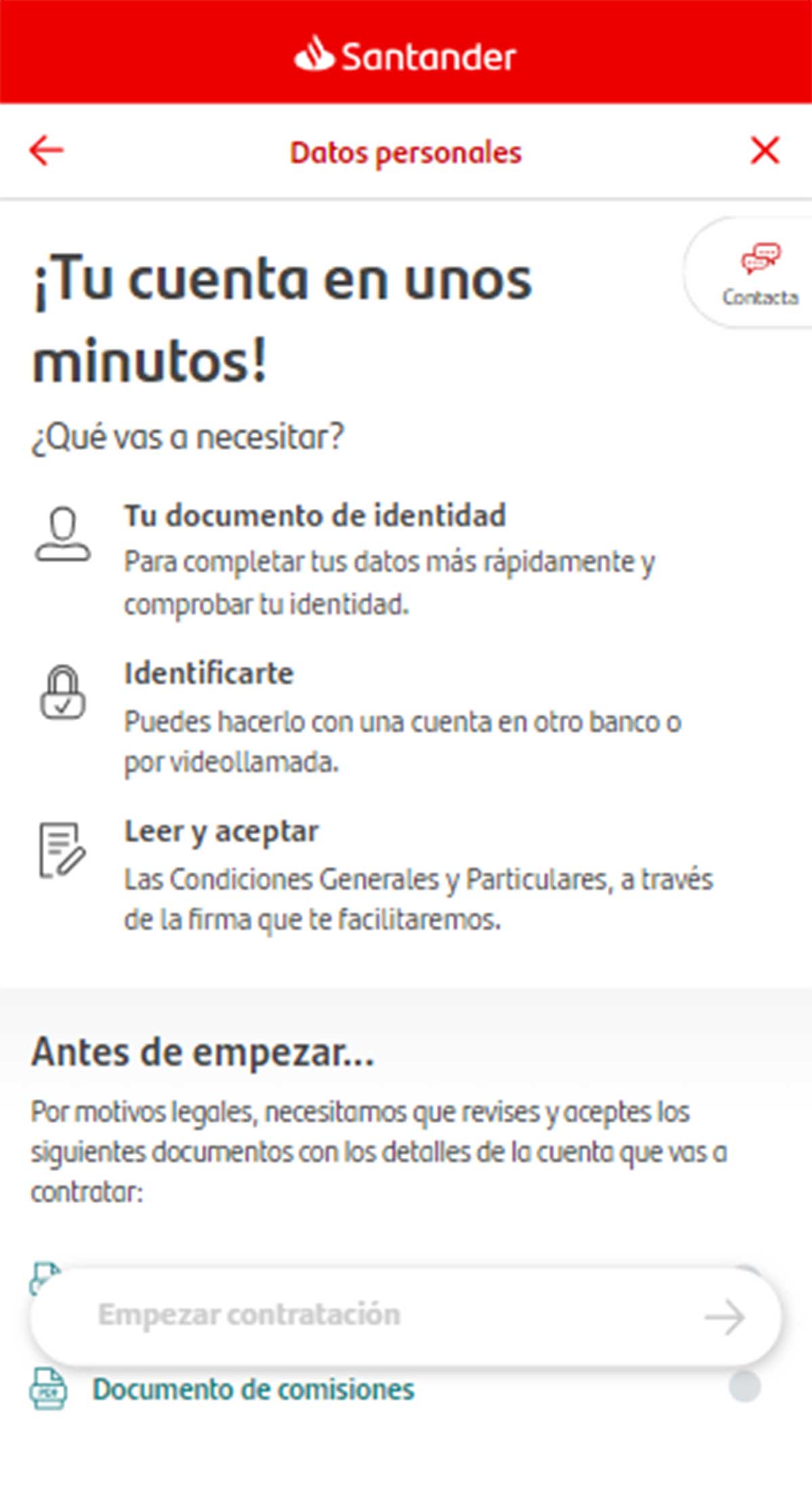Procedimiento contratación cuenta online