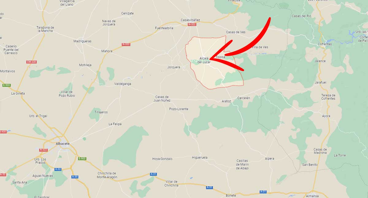 Mapa con la ubicación de Alcalá del Júcar.