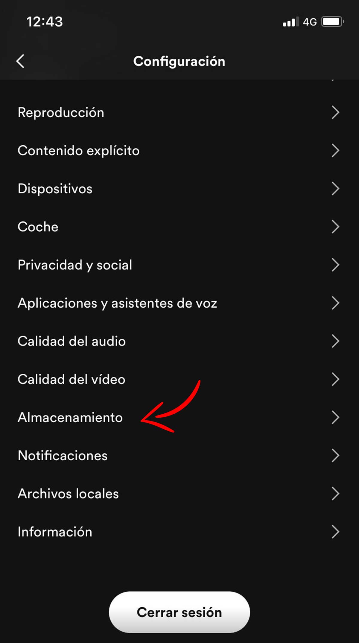 Almacenamiento de Spotify.