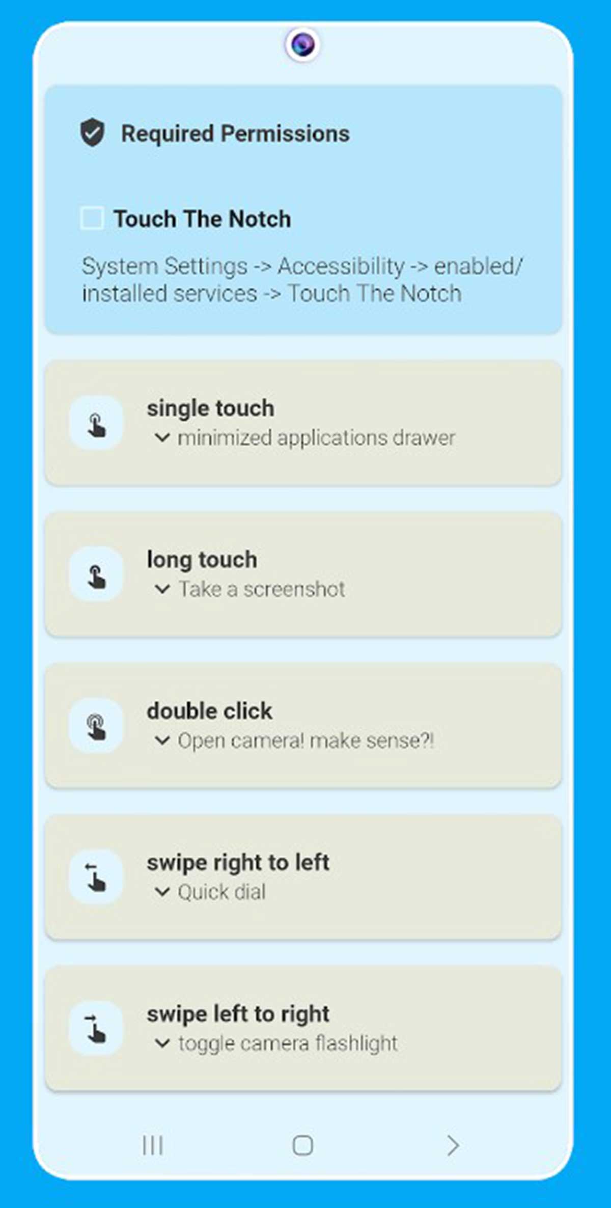 Funciones de la app Touch the Notch.