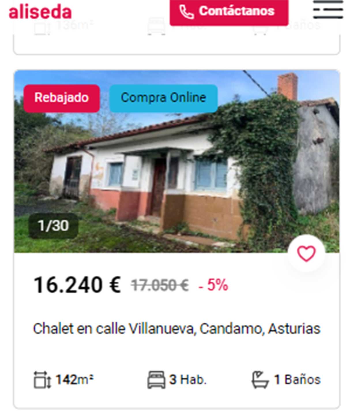Chalet en venta por 16.000 euros