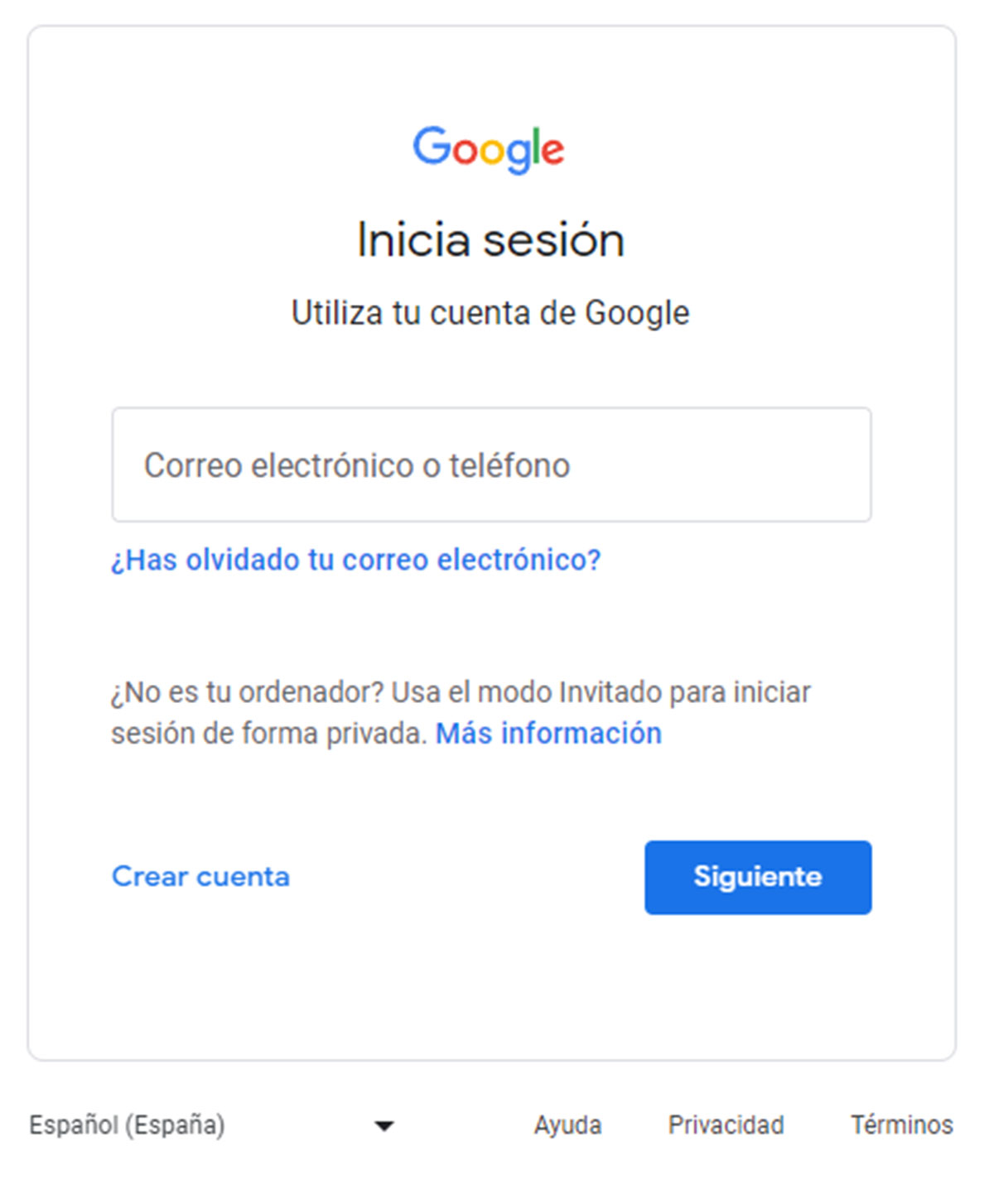 Crear una cuenta de Google