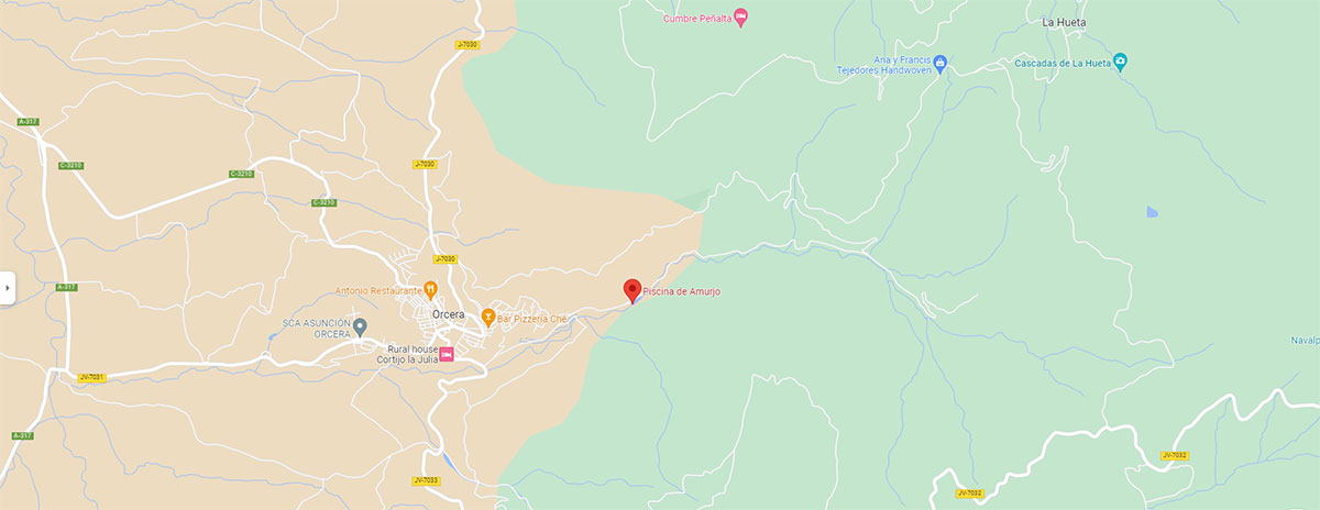 Ubicación de la piscina de Orcera en Maps.