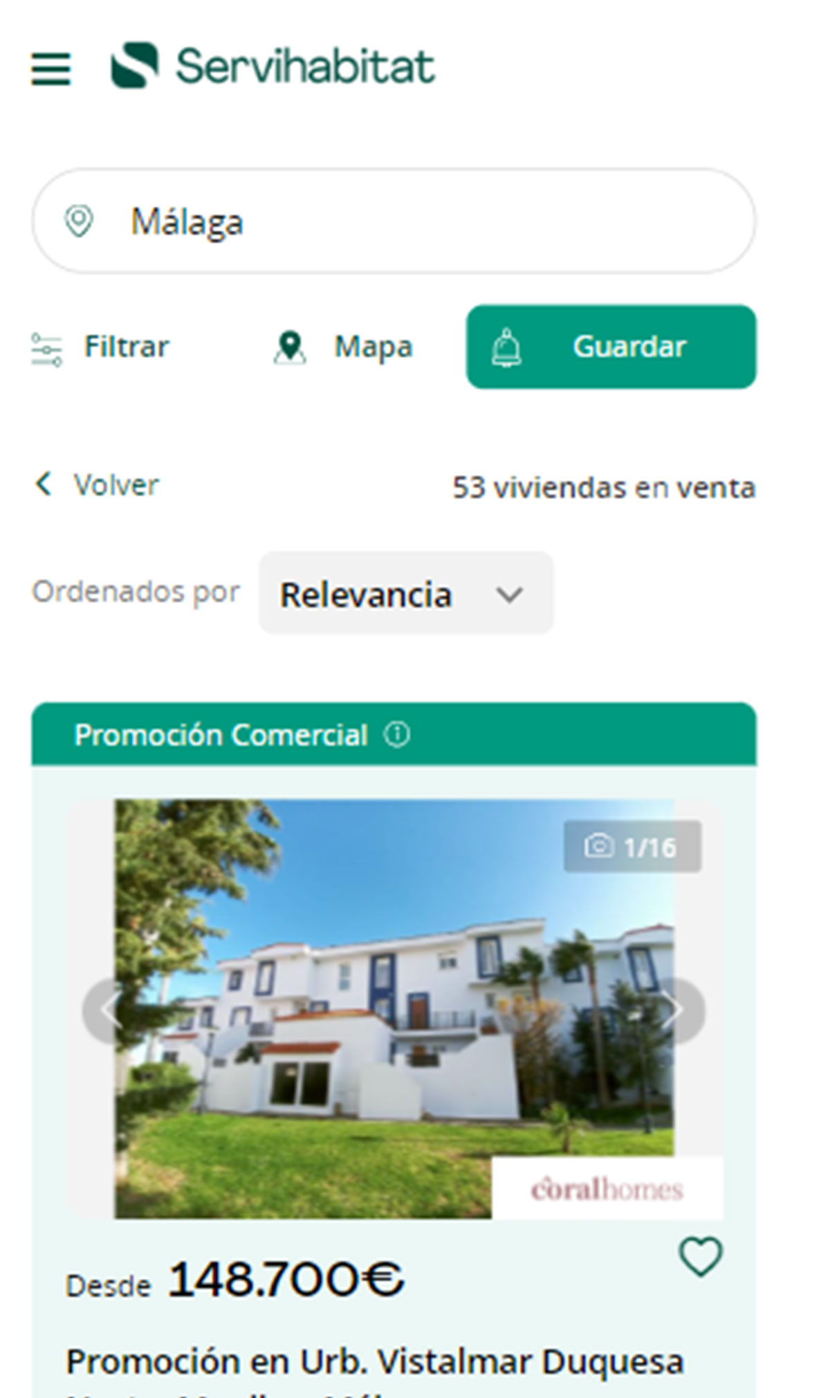 Catálogo de viviendas en Málaga de Servihabitat