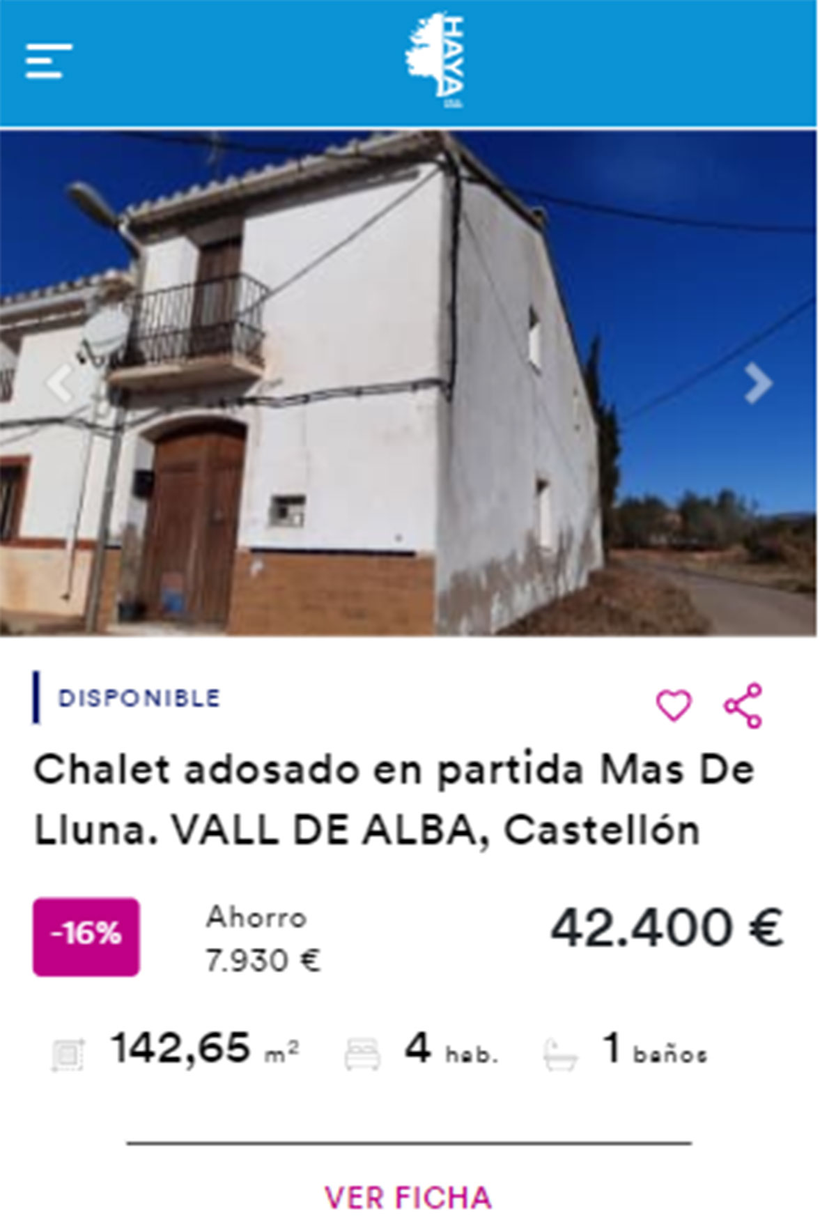 Chalet adosado en venta por 42.000 euros