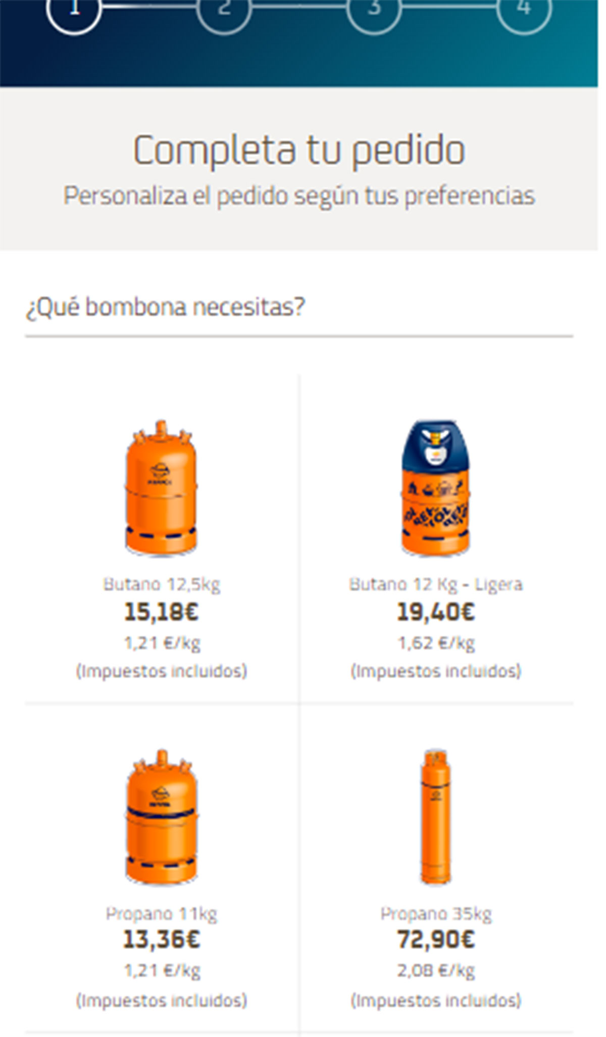 Seleccionar bombona de butano en Repsol