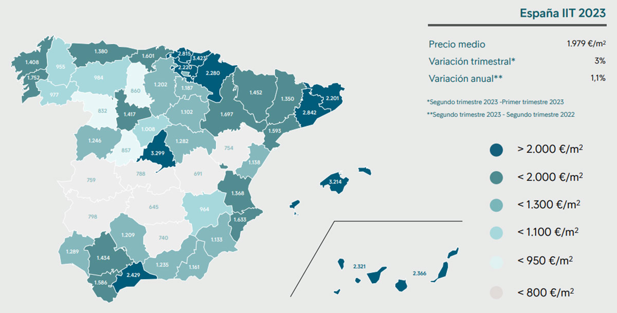 Mapa con datos de alquileres en España