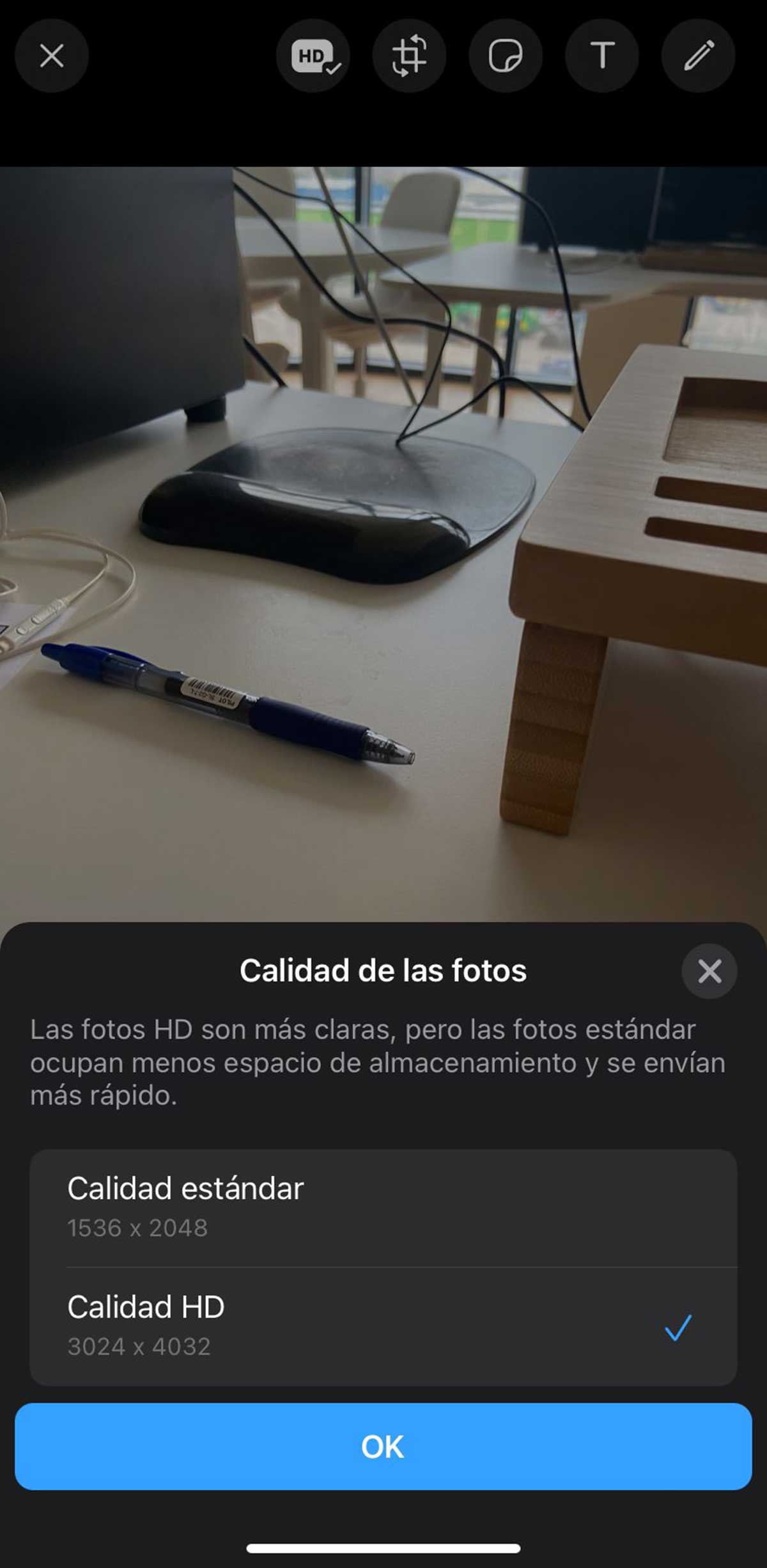 Imagen en HD en WhatsApp.
