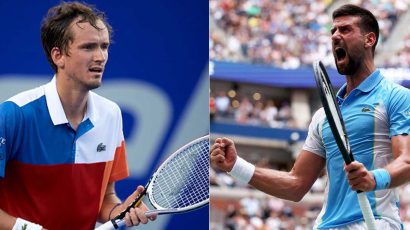 Medvedev frente a Djokovic en la final del US Open.