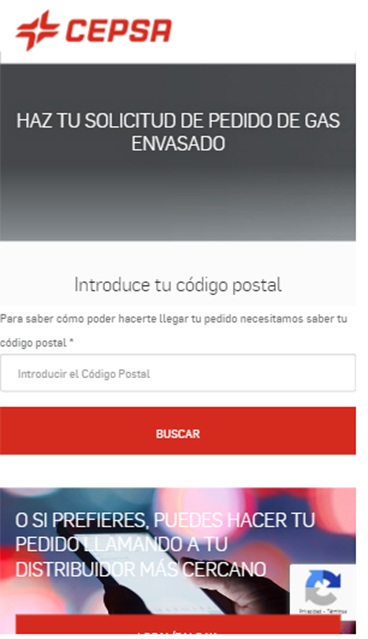 Iniciar pedido de bombona en Cepsa