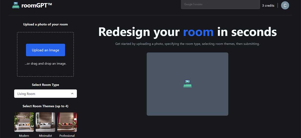 Página web de RoomGPT.