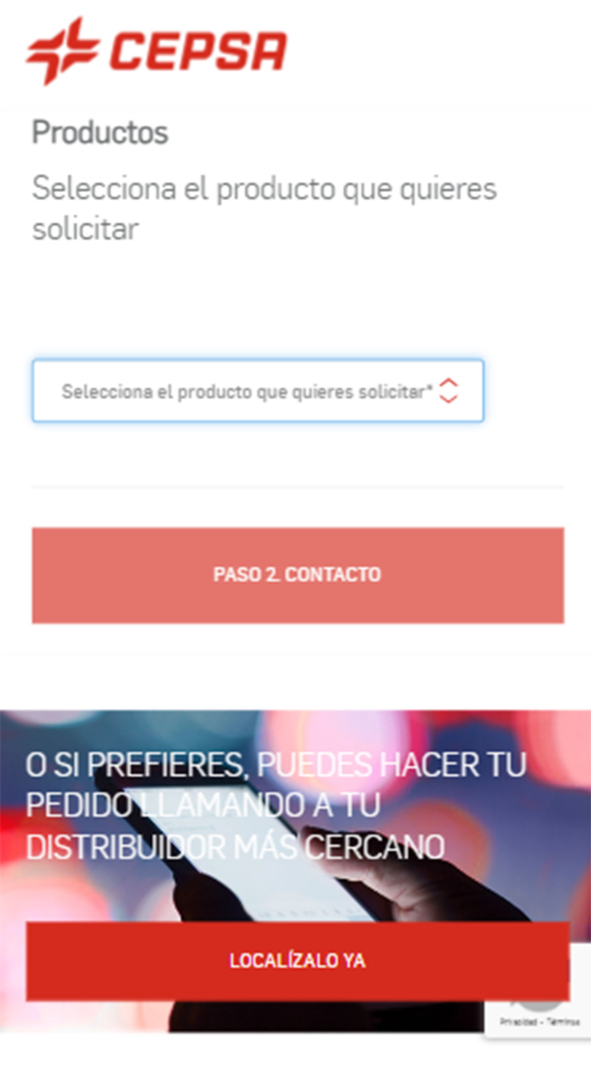 Seleccionar bombona del pedido en Cepsa