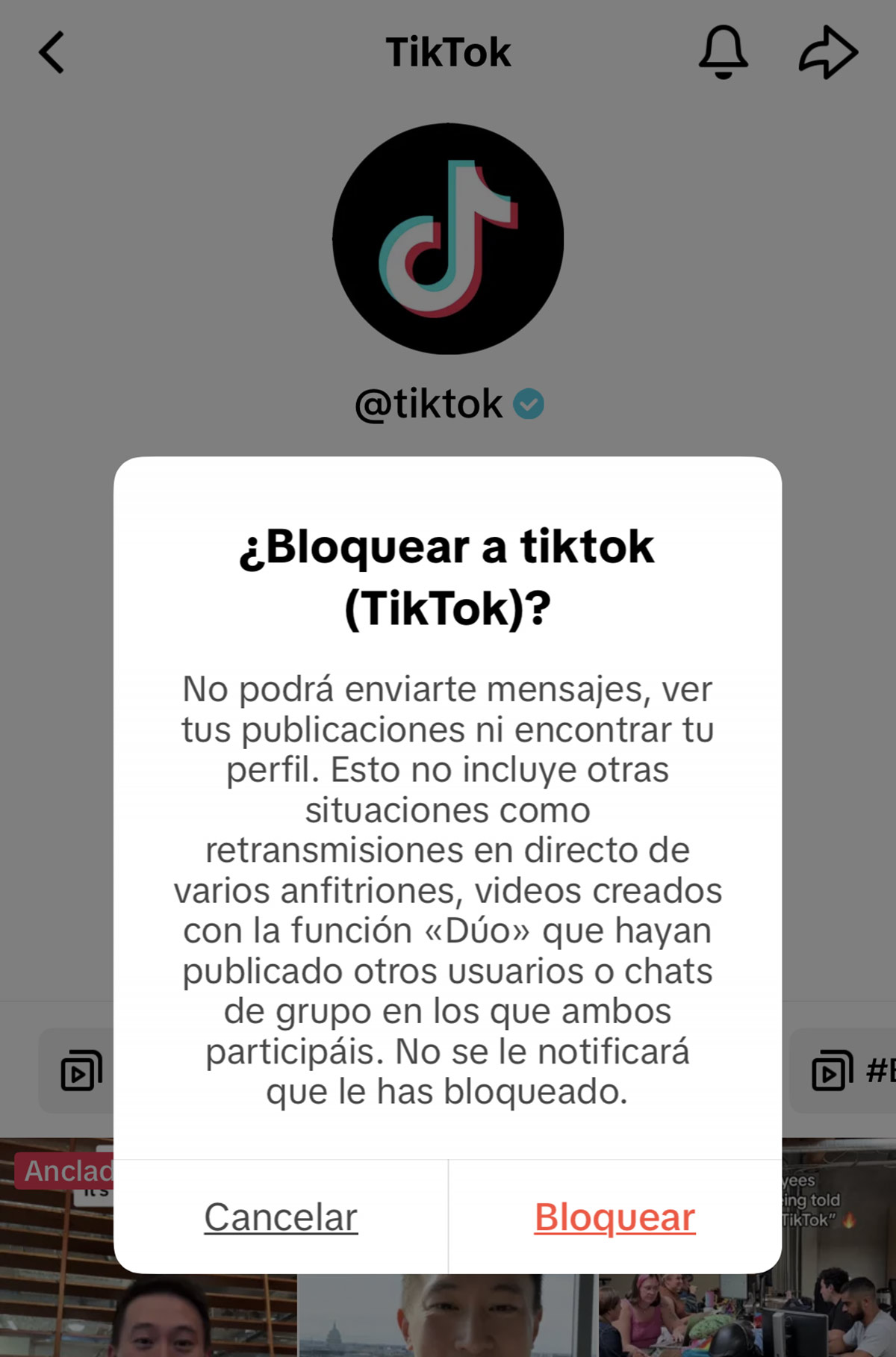 Aceptar el bloqueo