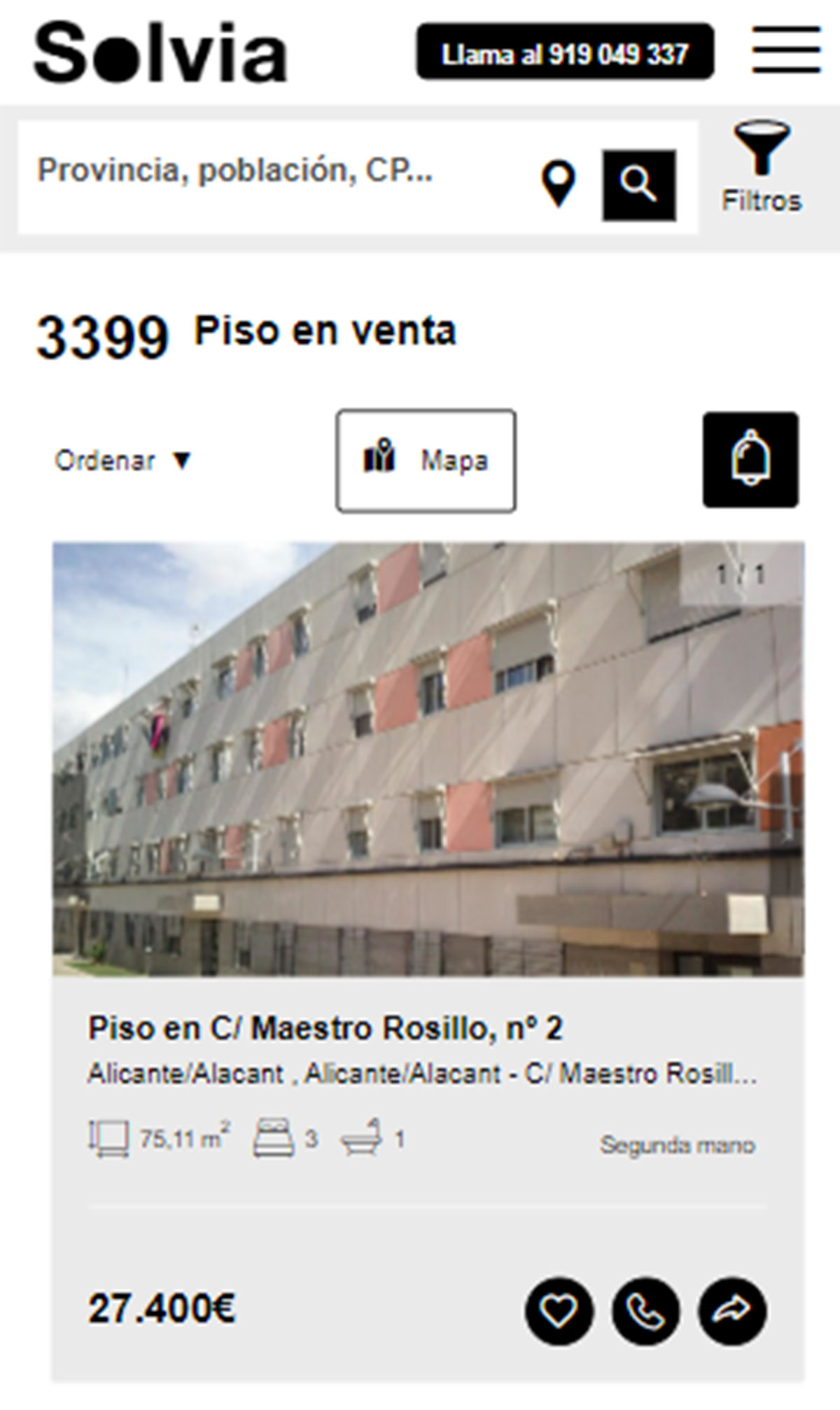 Catálogo de pisos de tres habitaciones en Solvia