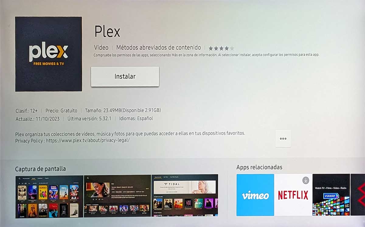 Descargar Plex en Smart TV.