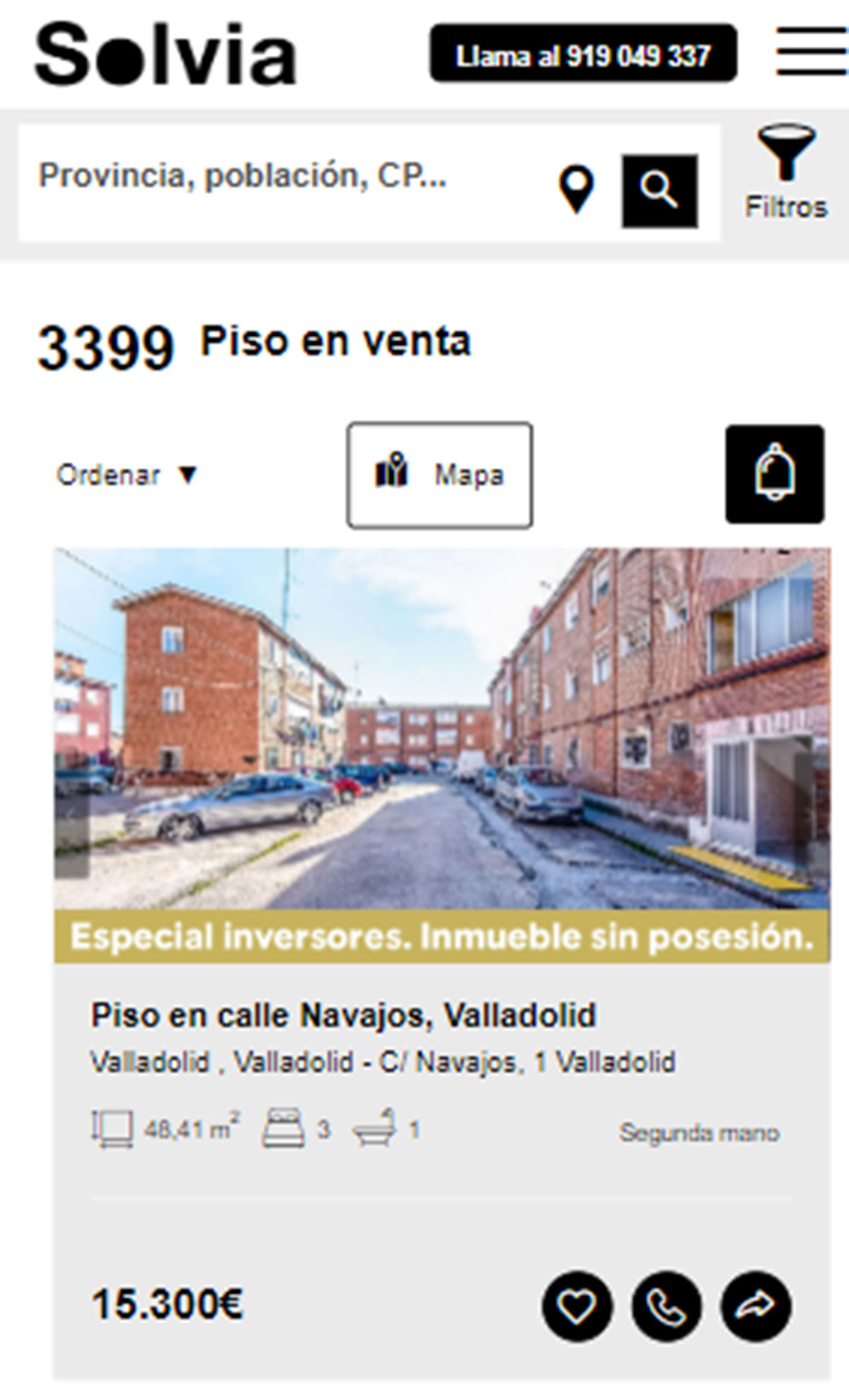 Piso de tres habitaciones por 15.300 euros