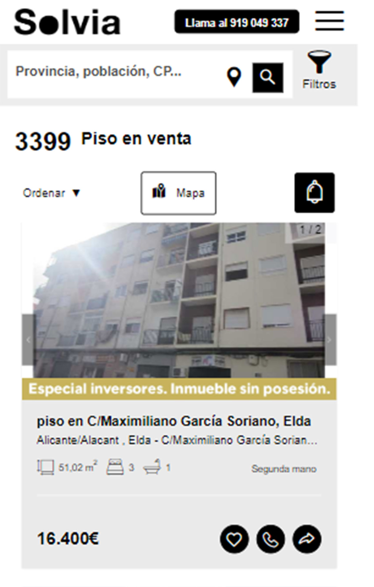 Piso de tres habitaciones por 16.400 euros