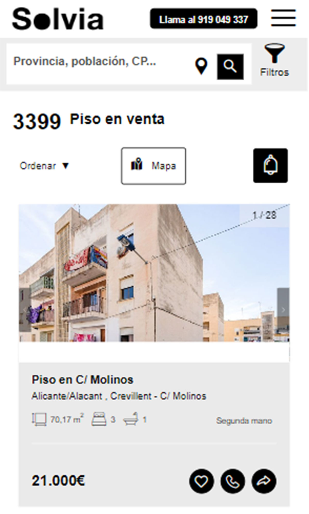 Piso de tres habitaciones por 21.000 euros