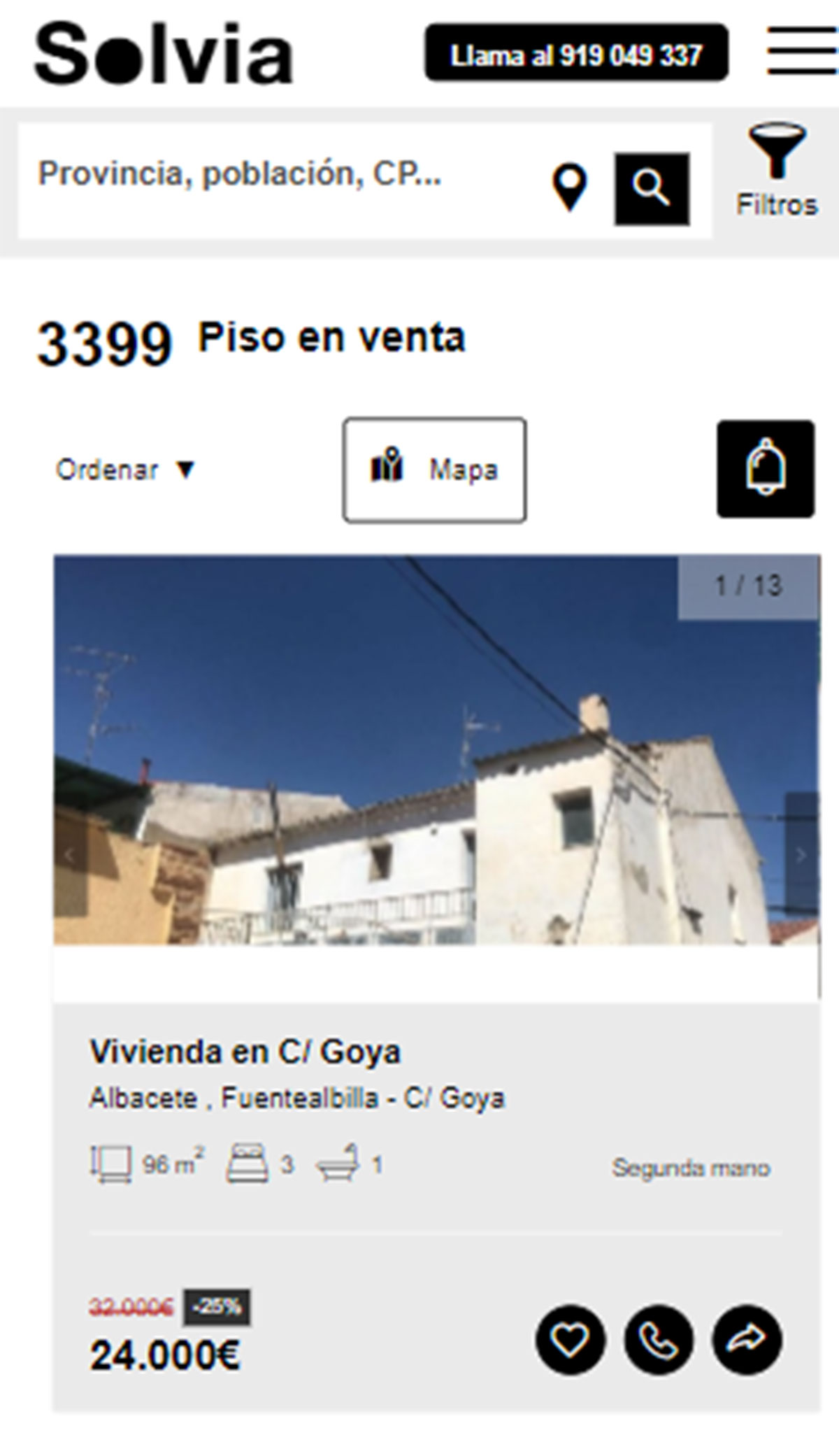 Piso de tres habitaciones por 24.000 euros