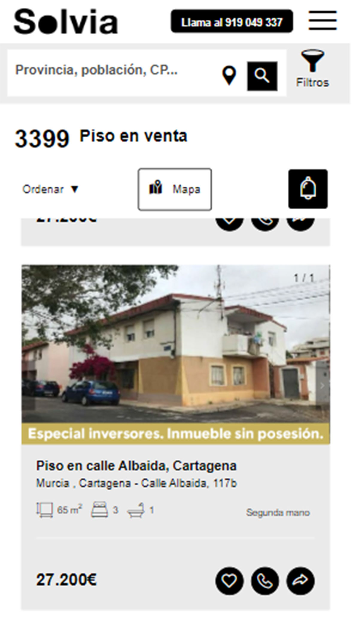 Piso de tres habitaciones por 27.200 euros