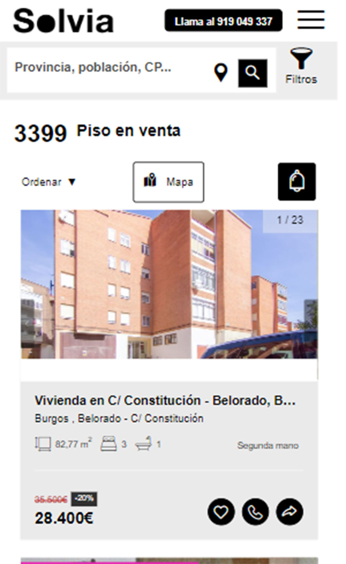 Piso de tres habitaciones por 28.400 euros