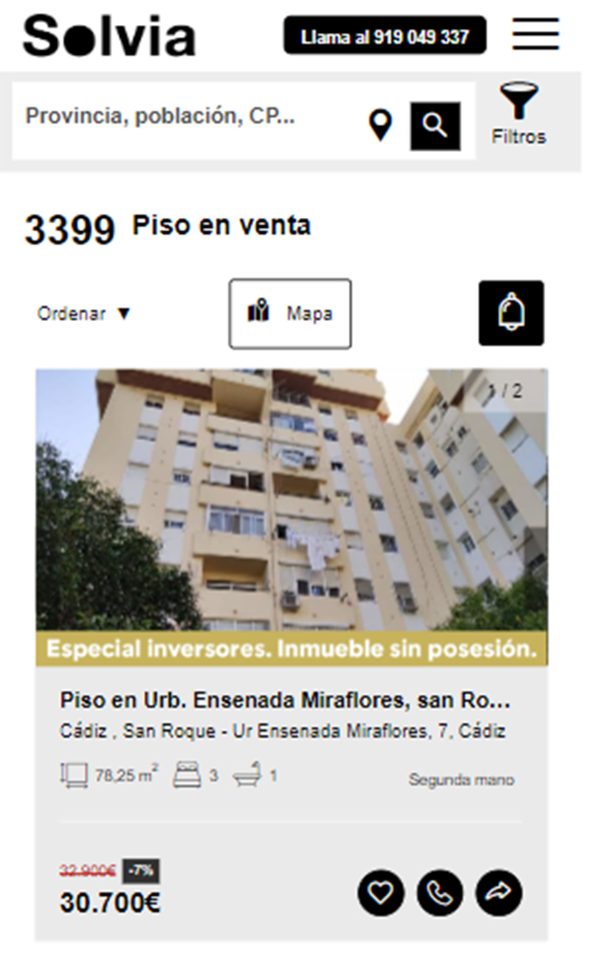 Piso de tres habitaciones por 30.700 euros