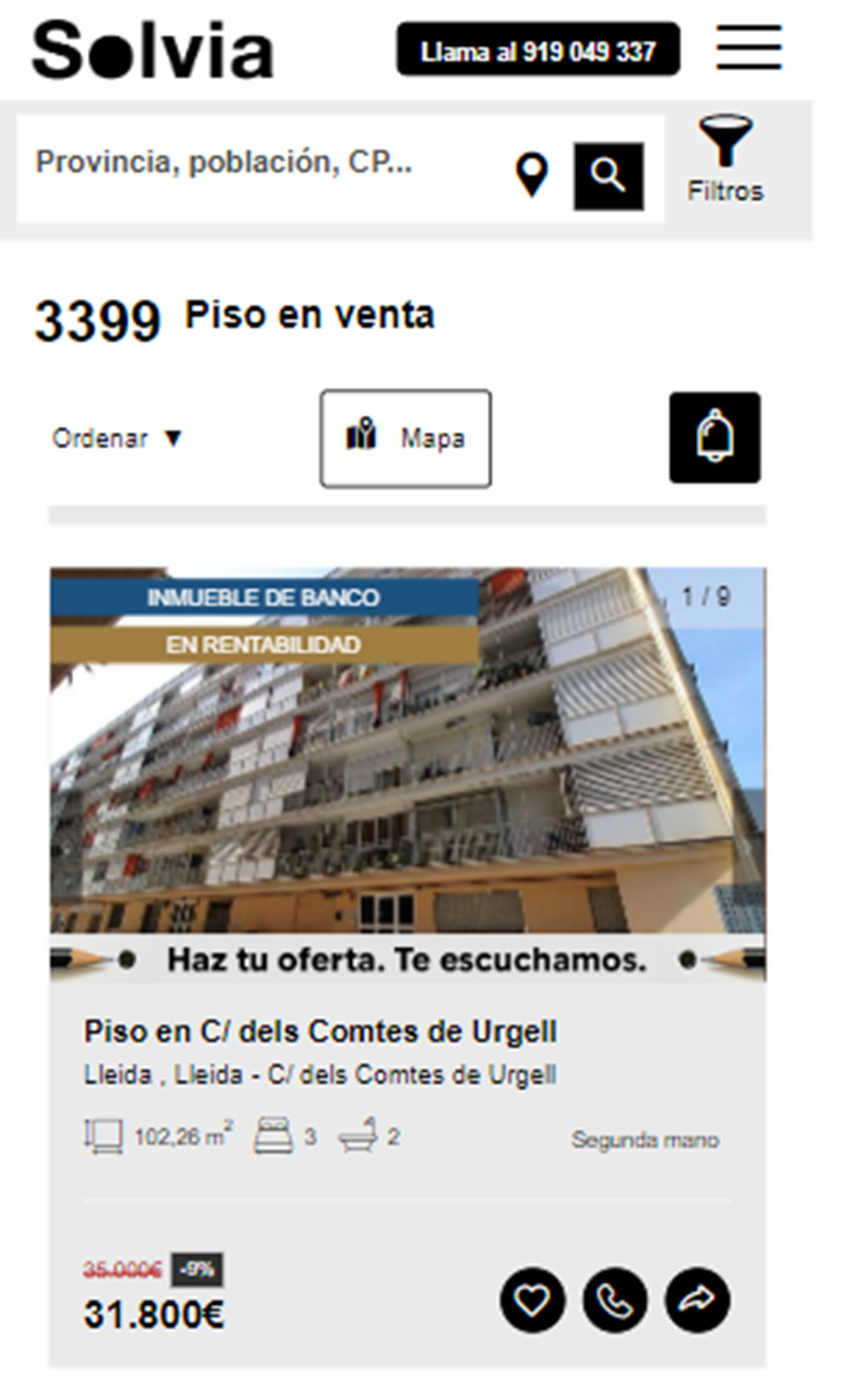 Piso de tres habitaciones por 31.800 euros