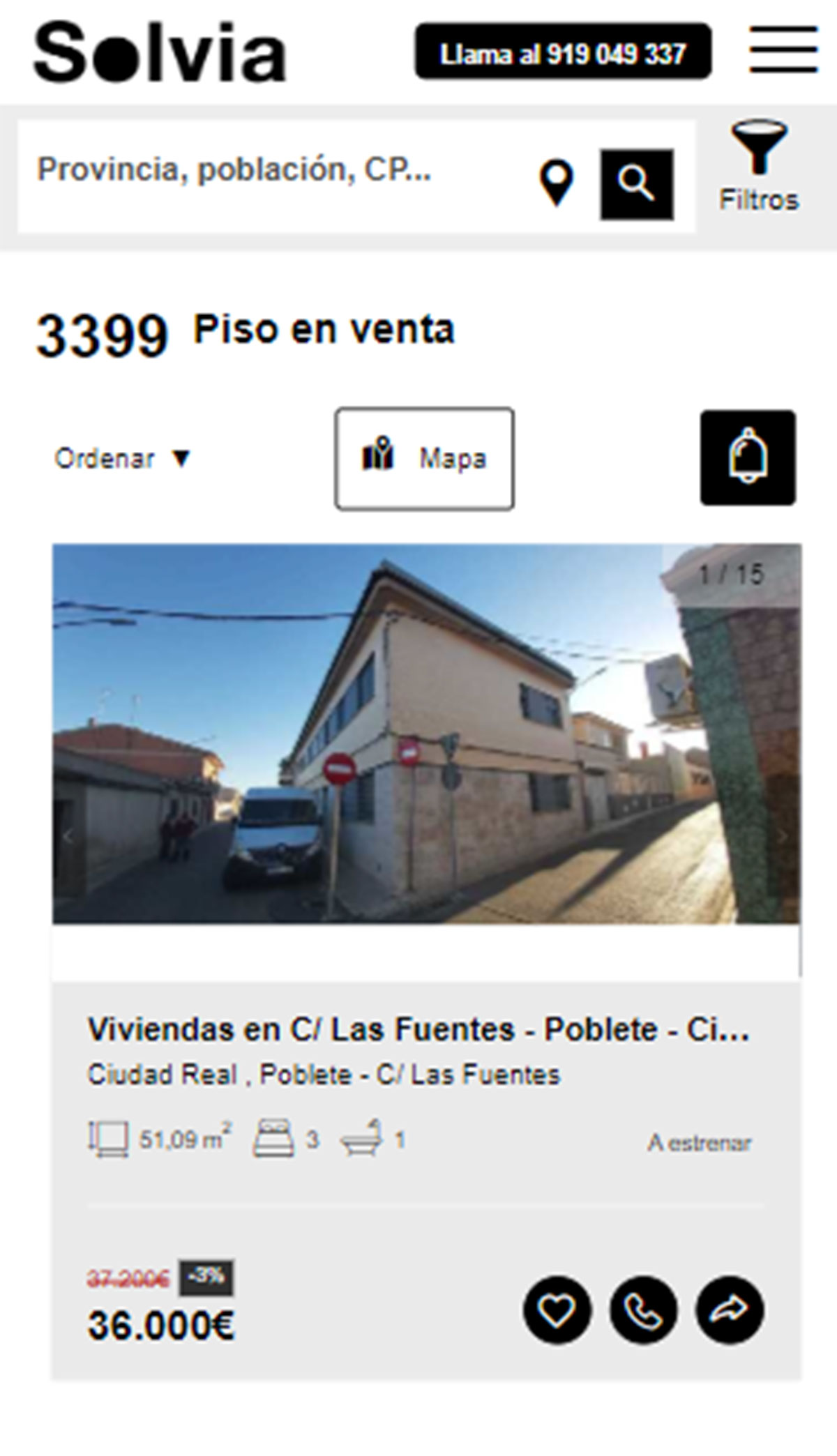 Piso de tres habitaciones por 36.000 euros