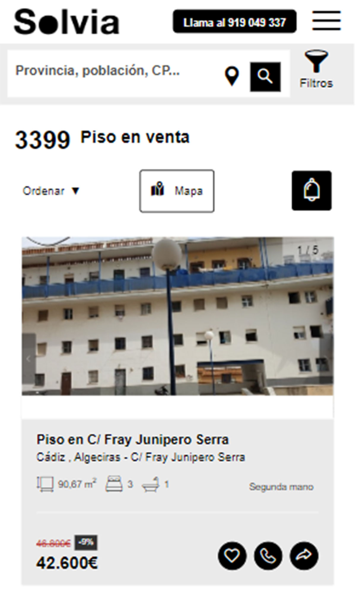 Piso de tres habitaciones por 42.000 euros