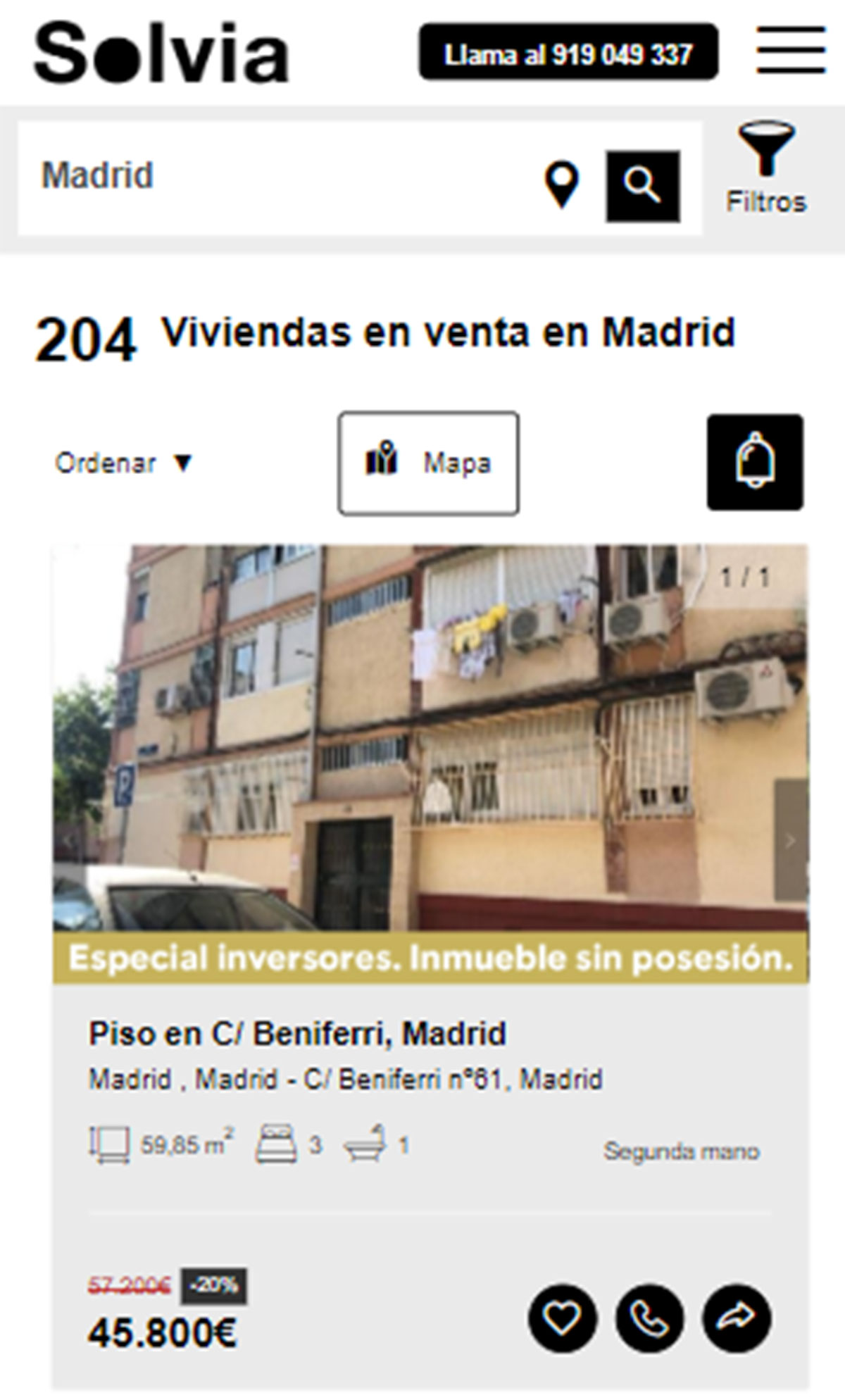 Piso en la ciudad de Madrid por 45.800 euros