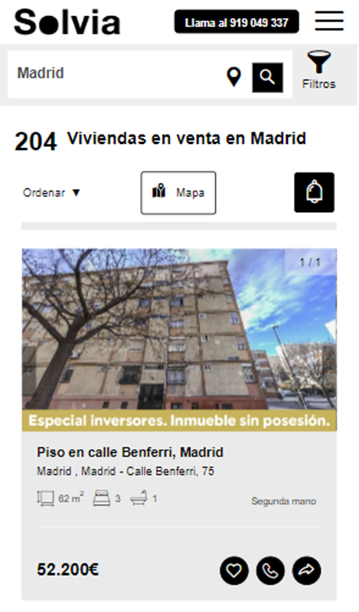 Piso en la ciudad de Madrid por 52.200 euros