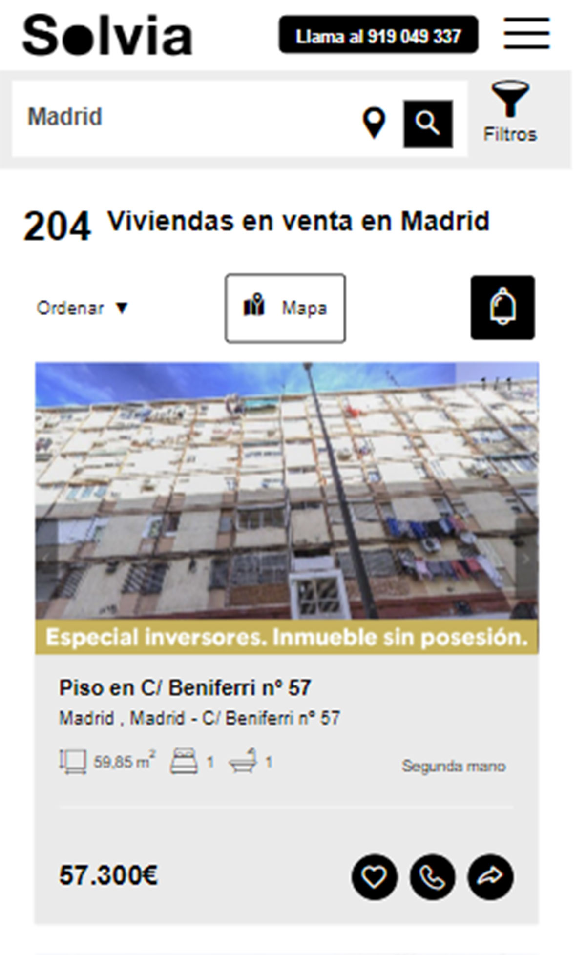 Piso en la ciudad de Madrid por 57.300 euros