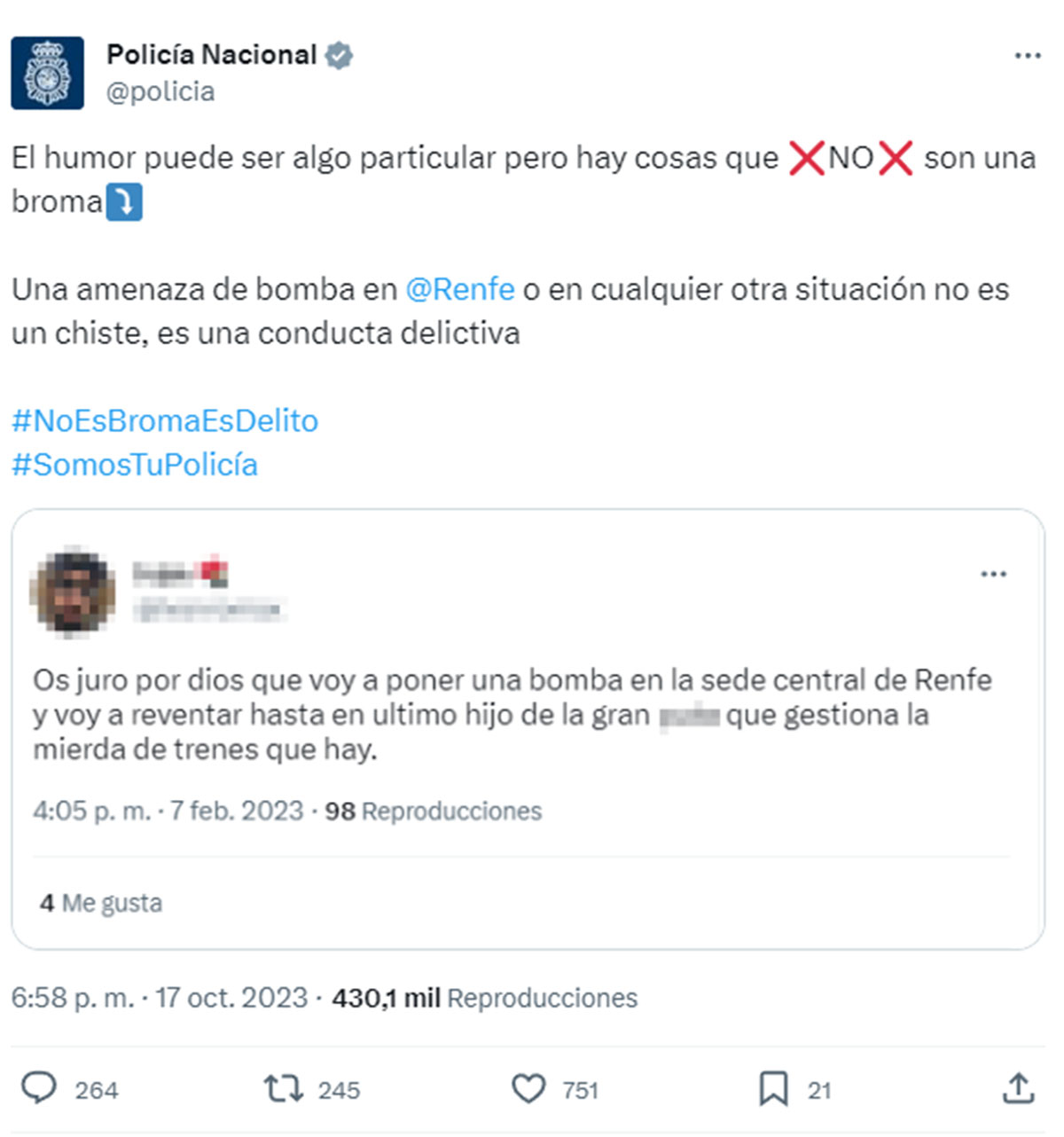 Tuit de la Policía.