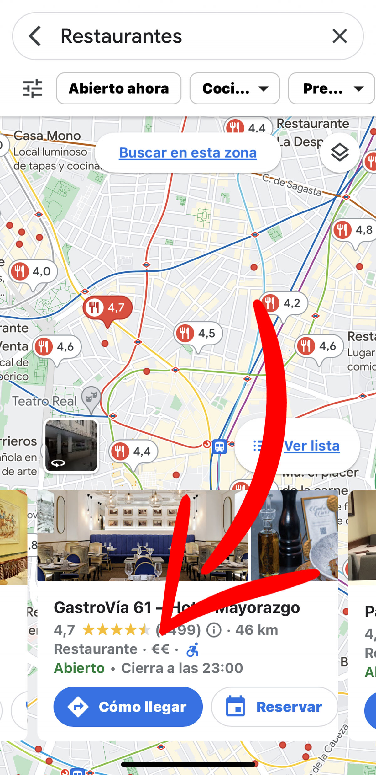 Precio de comer en un restaurante