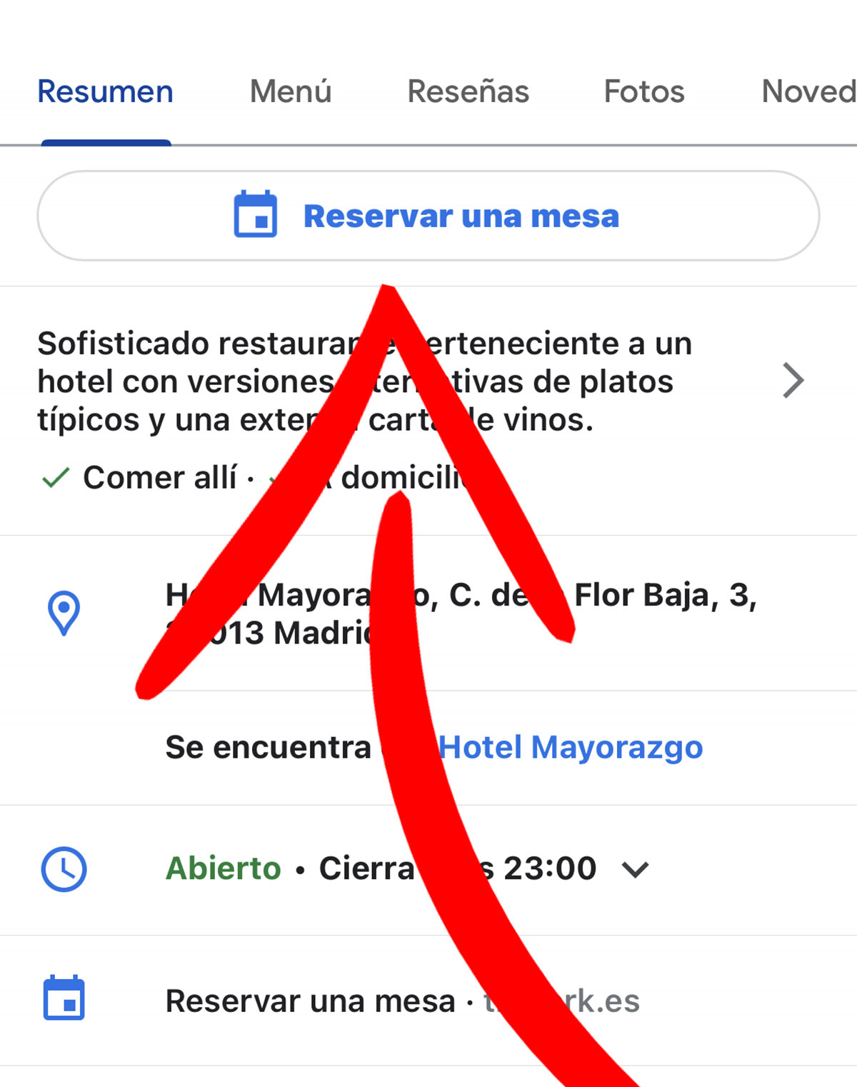 Reservar una mesa en Google Maps