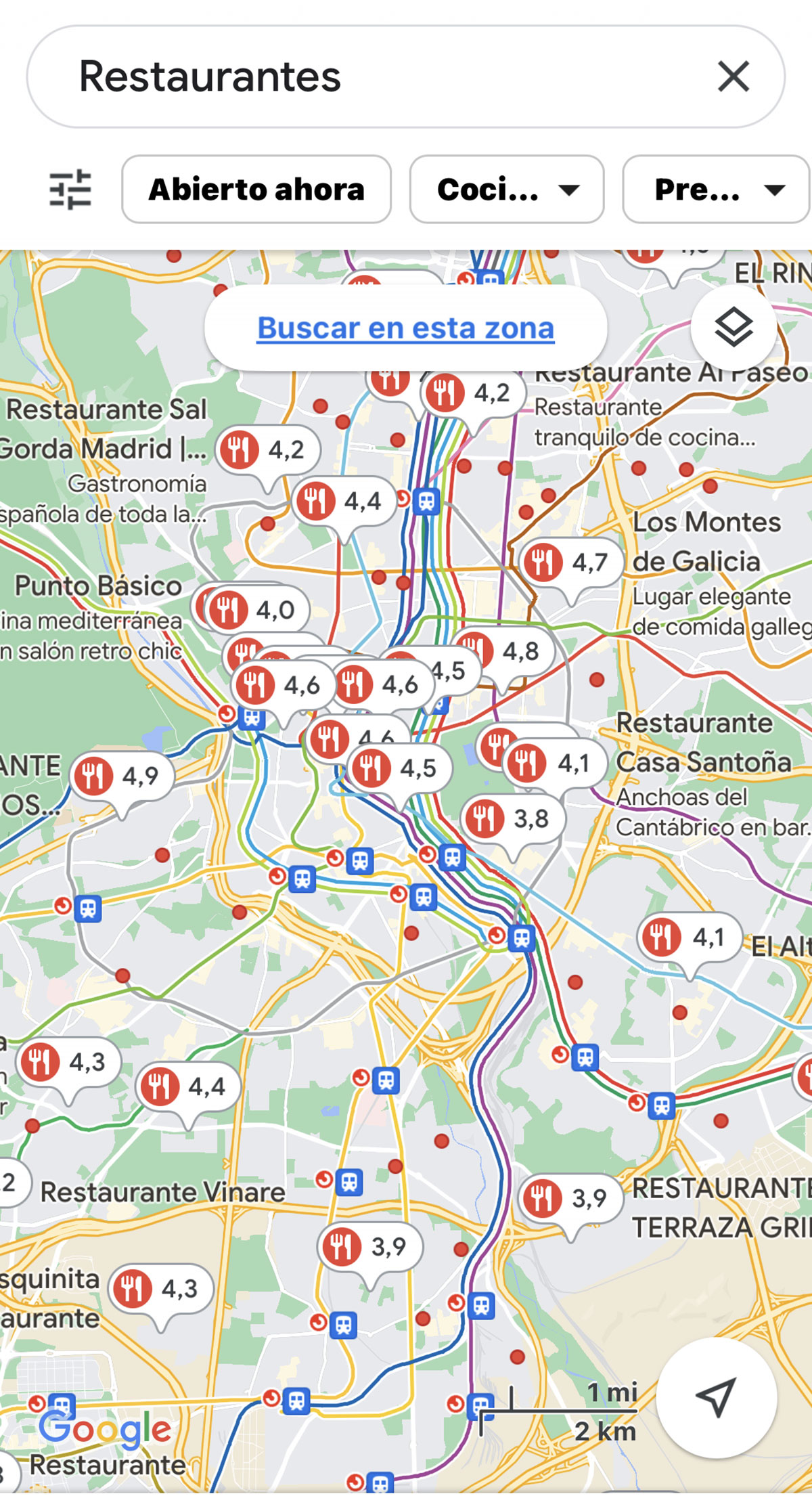 Mapa restaurantes de Google Maps
