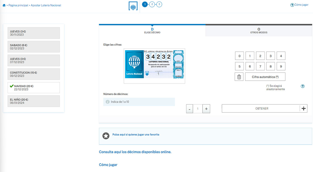 Comprar décimo por internet.