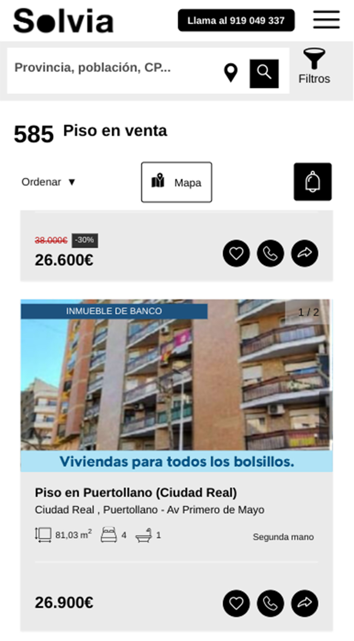 Piso de banco de Solvia por 26.900 euros