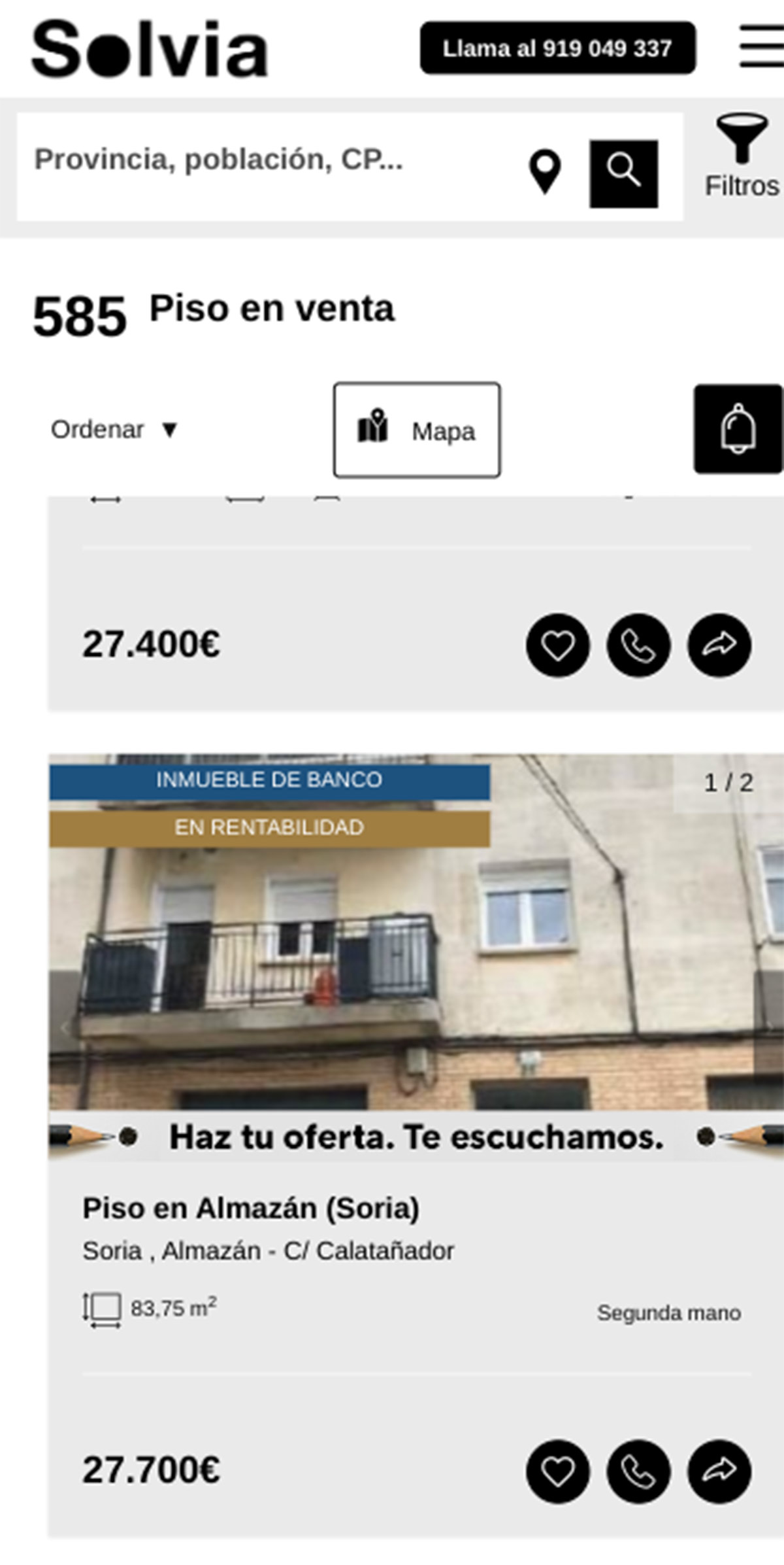 Piso de banco de Solvia por 27.700 euros