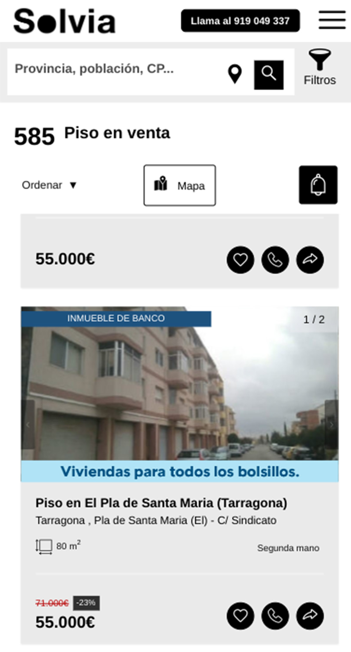 Piso de banco de Solvia por 55.000 euros