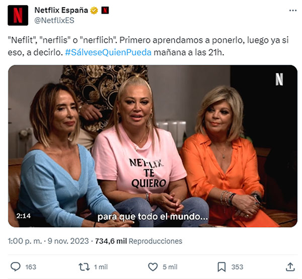 Tuit de Netflix anunciando ¡Sálvese quien pueda!