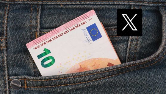 Billete de 10 euros dentro de un bolsillo junto al logo de X.
