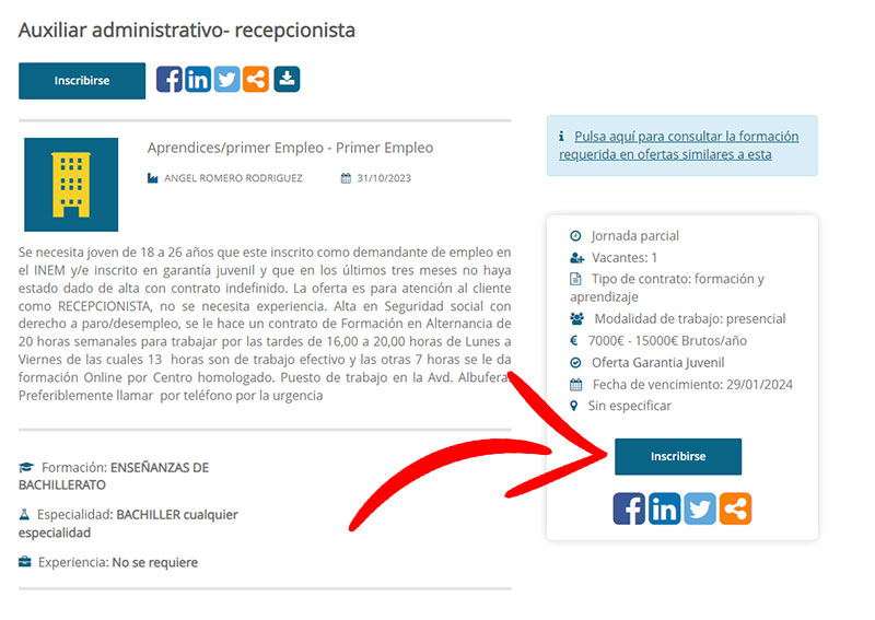 Inscribirse en una oferta de Garantía Juvenil.