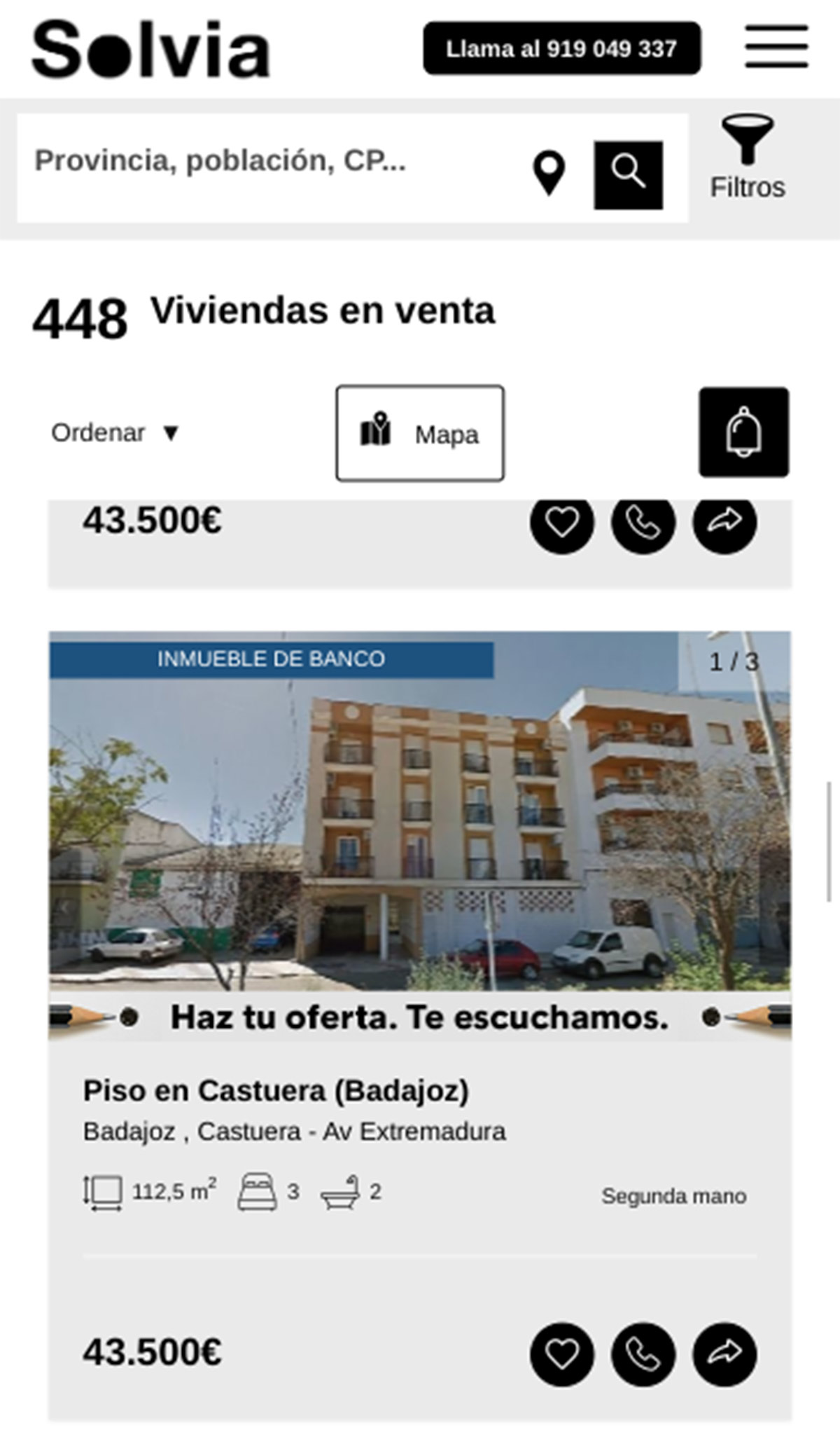 Pisos a la venta de Solvia por 43.500 euros