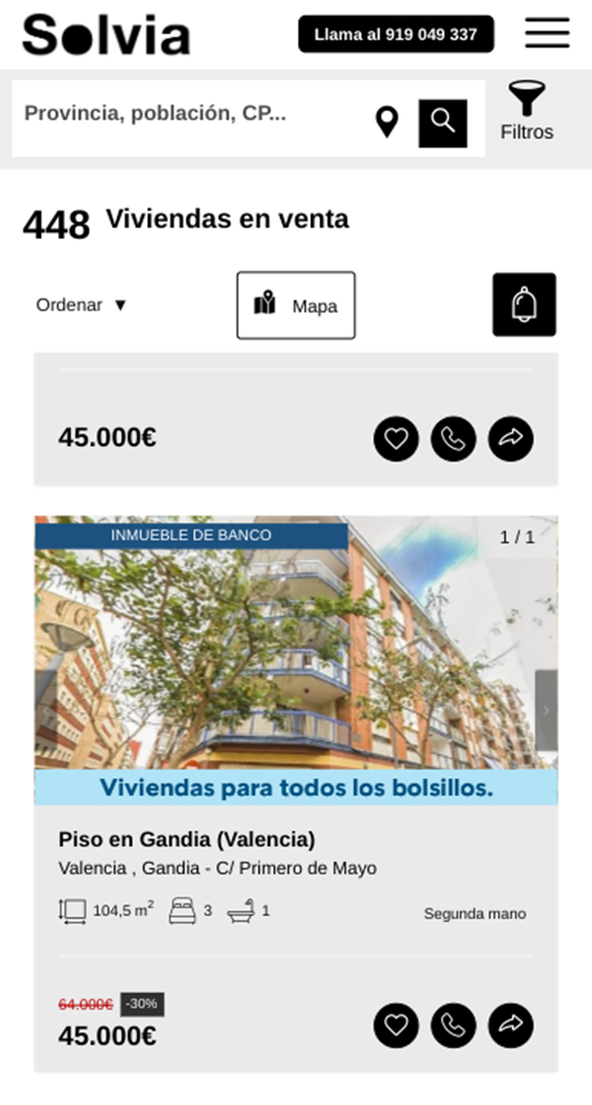Pisos a la venta de Solvia por 45.000 euros