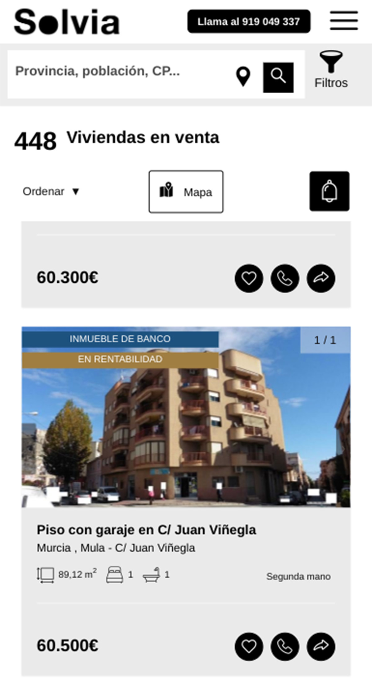 Pisos a la venta de Solvia por 60.500 euros