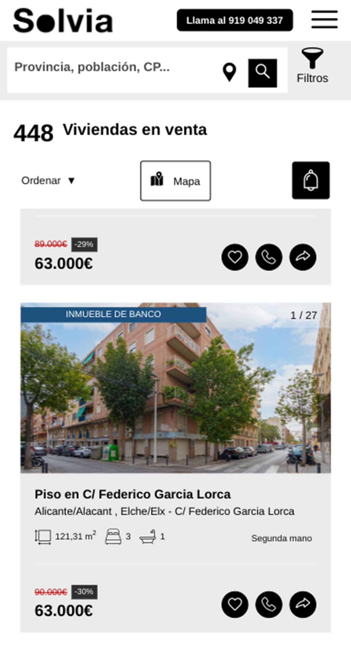 Pisos a la venta de Solvia por 63.000 euros